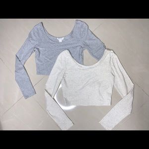 Grey & Cream Forever 21 Long Sleeve Crop Tops